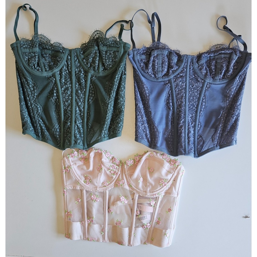 VS Victoria's Secret & Unbranded Lace Corset Tops Lot of 3  Coquette Y2K SZ 32C